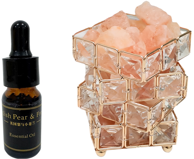 西格傢飾 魔方疊光天然鹽石擴香小夜燈 附精油, 透明色