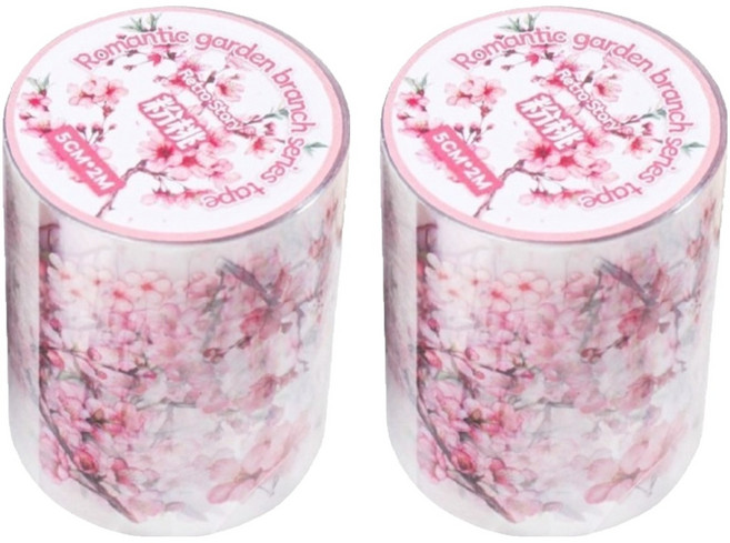 투데이리빙 빈티지 다꾸 플라워 투명 마스킹 테이프 CD_OST_AL072P, 복숭아꽃, 2개