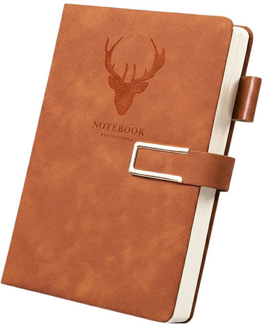 TODAY LIVING 鹿萬年皮革精裝磁吸日誌 A5 CD_OST_NE007C, 棕色, 1個