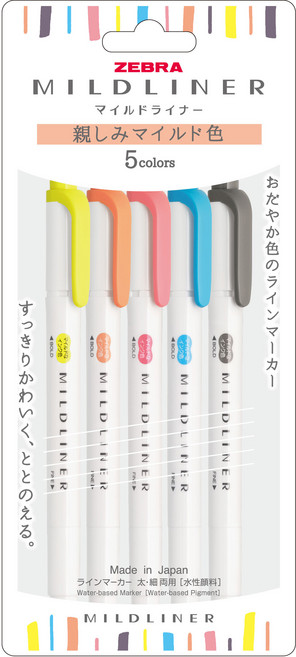 마일드라이너 제브라 N 형광펜 5종 세트, 레몬옐로우, 에프리콧, 코랄핑크, 시안, 다크그레이, 1개