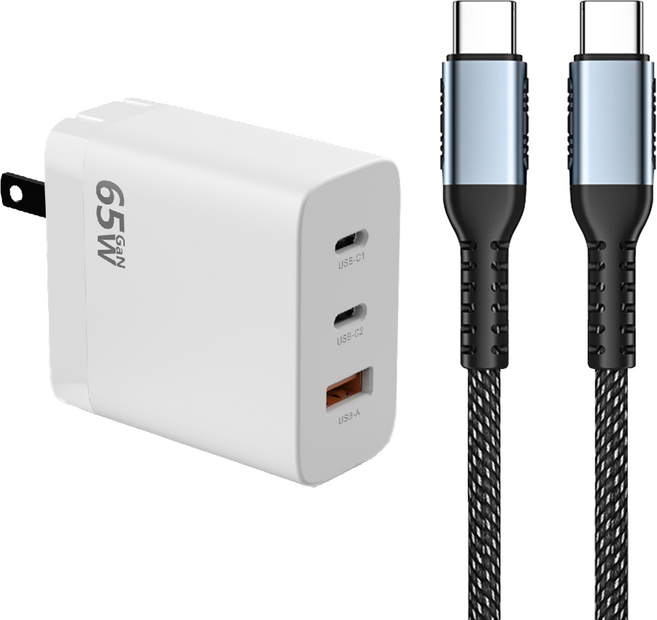 DTAudio 聆翔 65W 氮化鎵充電頭 + 100W TYPE-C 快充線 2m, 黑色 + 白色, 1個