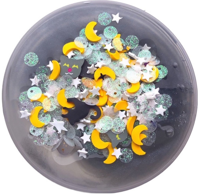 Emily slime 貓咪月亮 透明美人魚粉史萊姆, 黑色, 100g, 1個