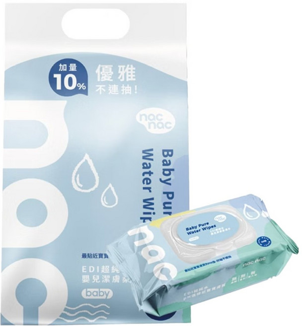 nac nac EDI嬰兒潔膚柔濕巾 掀蓋式, 1g, 88張, 3包