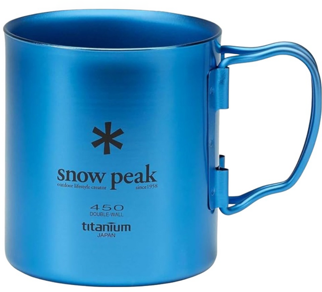 snow peak 雪諾必克 鈦金屬雙層杯 450 MG-053, 藍色, 1個
