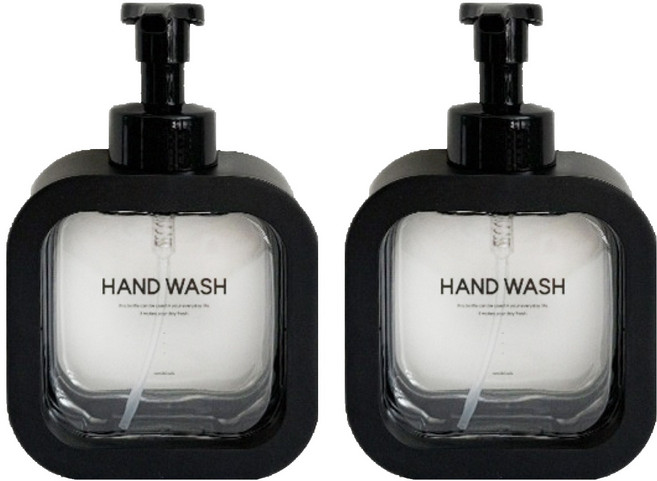 뉴앤룩 커버 핸드워시 사각 거품형 리필용기 500ml + 라벨 세트, 블랙(용기), 2세트