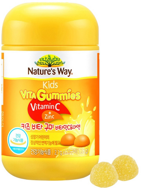 네이처스웨이 키즈 비타 구미 비타민C & 아연 레몬맛 60p, 126g, 1개