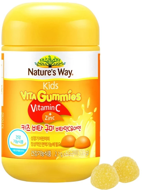네이처스웨이 키즈 비타 구미 비타민C & 아연 레몬맛 60p, 126g, 1개 - 쿠팡
