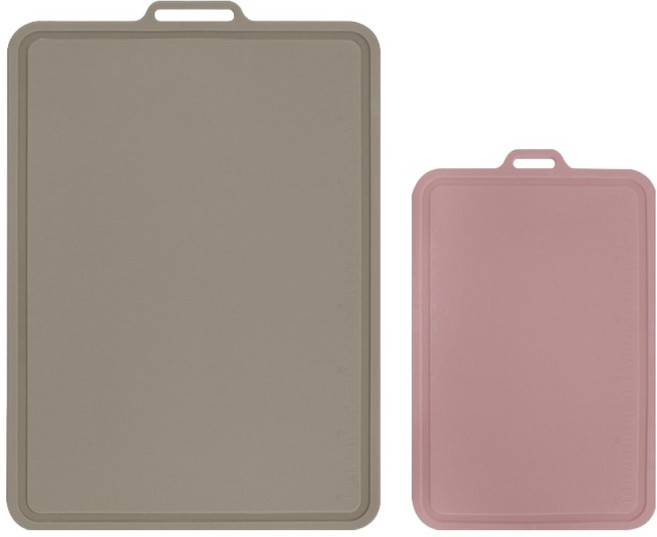 실리콘스토리 항균 실리콘 플래티넘 양면 도마 대 + 중 세트, 1세트, 그레이 + 핑크