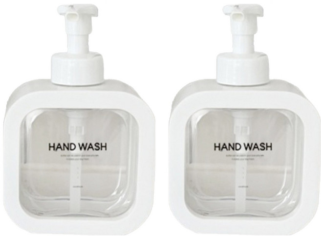 커버 핸드워시 사각 거품형 리필용기 500ml + 라벨 세트, 화이트(용기), 2세트