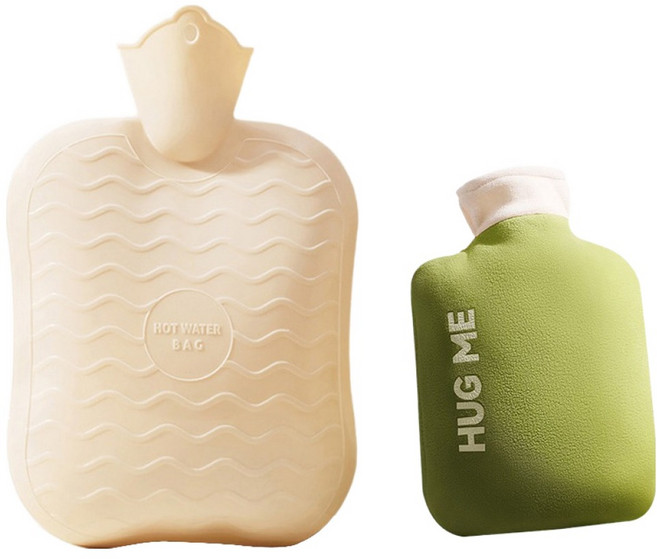 TLYS-J 注水式熱水袋/熱敷袋 1L 附綠色搖粒絨布套, 1個