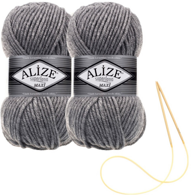 alize 슈퍼라나 뜨개실 100g 2p + 비니 뜨기 도안 + 대바늘 세트, 21, 1세트