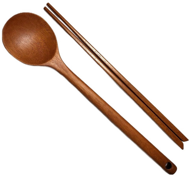 허밍쉐프 매일쓰는 장미목 옻칠 볶음 수저 세트, 브라운, 1세트, 원형볶음스푼 + 요리젓가락