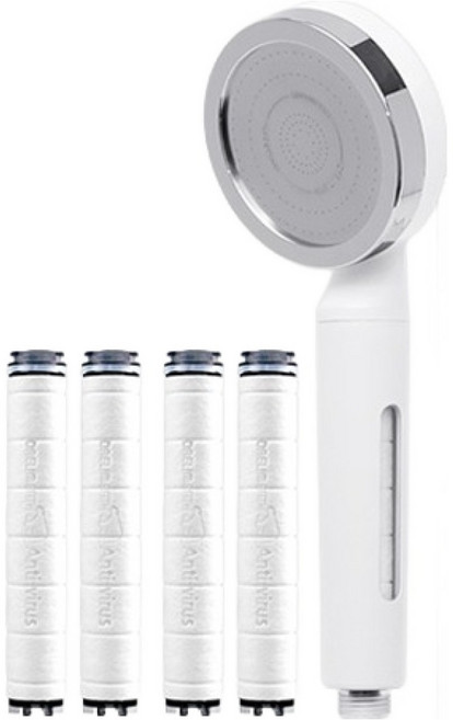 DAELIM BATH D.clean 多功能濾芯蓮蓬頭寬版 + 多功能濾芯 4 入組, 白色 + 銀色, 1套