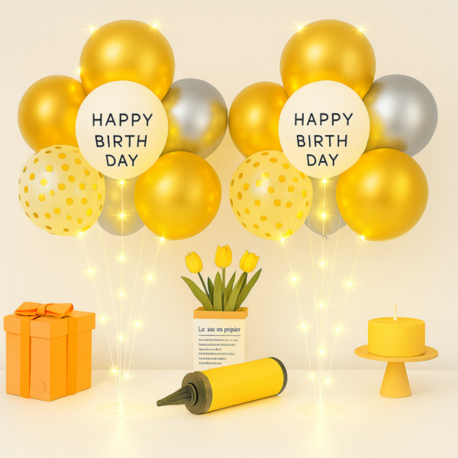 Starium Light 迷你立式生日派對氣球組, 白金色, 2套