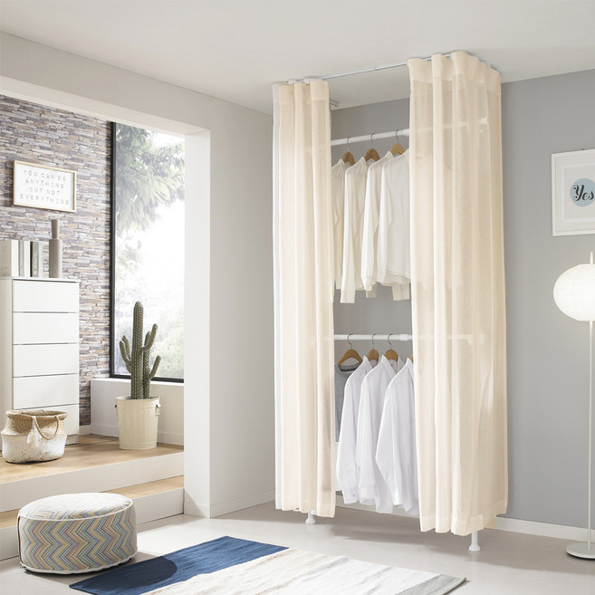 이지온 튼튼한 시스템 드레스룸 커튼 옷걸이 2단 행거 EO-S212, 아이보리