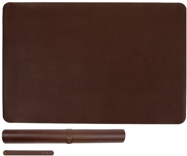 캠프빌리지 캠핑 테이블 보호 가죽 매트 + 고정 스트랩 세트, 브라운