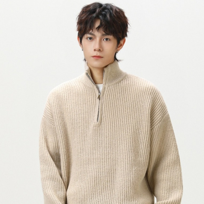 제이티엘 남성용 심플 컬러 반집업 니트웨어