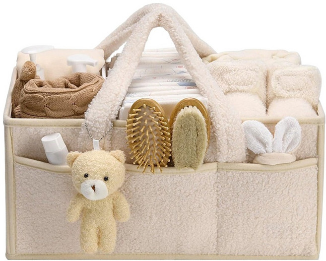 맙소샵 테디 플리스 기저귀 아기용품 보관 바구니 BRP2160, 아이보리, 1개