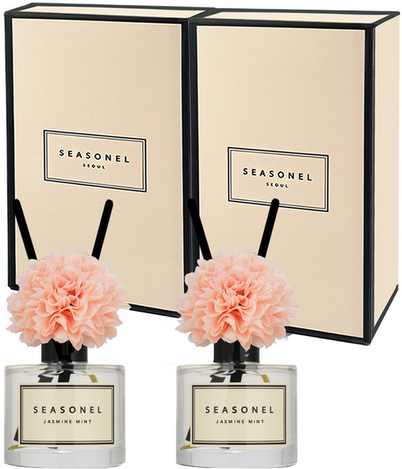 시즈넬 차량용 플라워 디퓨저 50ml 세트 핑크색 메리골드꽃, 2세트, 자스민민트