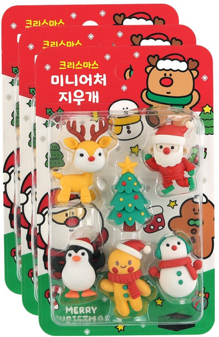 핑크풋 크리스마스 미니어쳐 지우개 세트, 혼합색상, 3세트