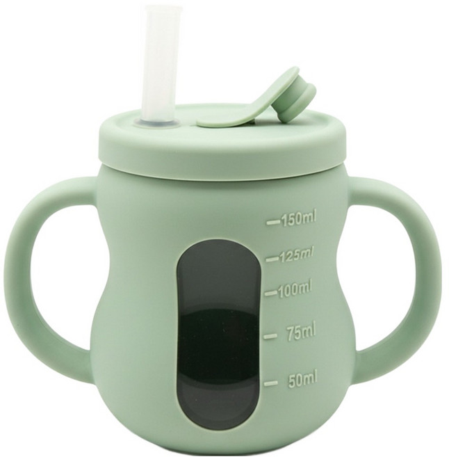 맘앤리틀 베이비 땅콩 실리콘 3in1 빨대컵, Pistachio Green, 1개, 150ml