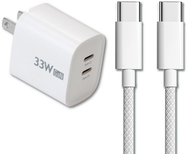 DTAudio 氮化鎵充電器 33W + iPhone17 快充線 2m, 白色, 1套