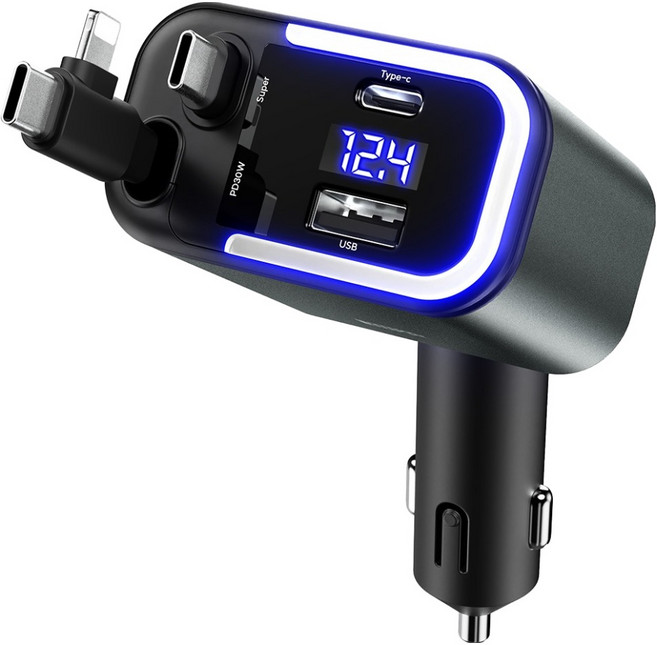 구스페리 5in1 릴타입 차량용 시거잭 고속 충전기 C타입 C타입 애플8핀, 실버