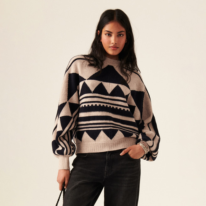 女款圖案羊毛混紡針織衫 I300S