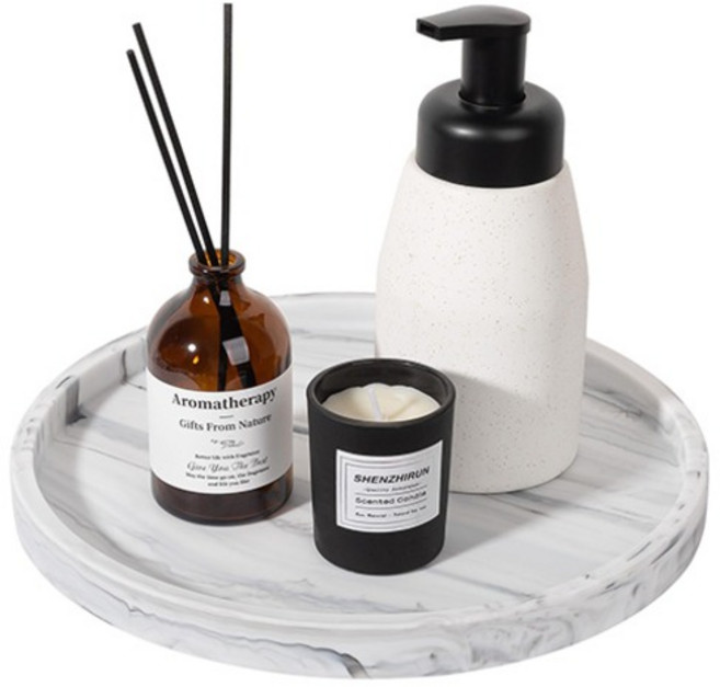 더플로우커머스 원형 실리콘 데스크 트레이 다용도 테이블 정리함 2p, 화이트마블