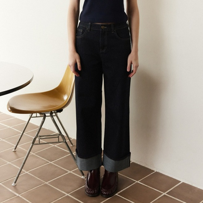 게스 여성용 원워시드 롤업 와이드 데님 팬츠 OP1D5915BBK26