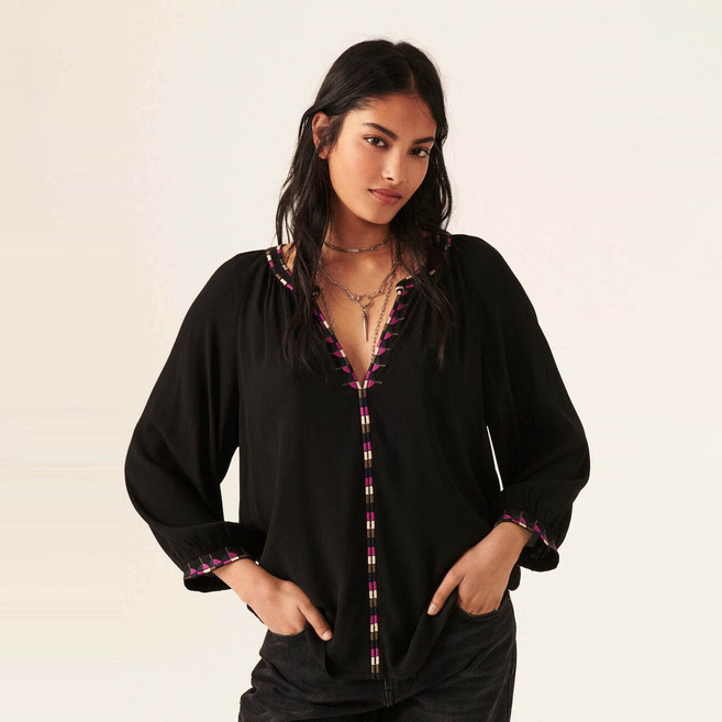 ba&sh 刺繡撞色長袖襯衫