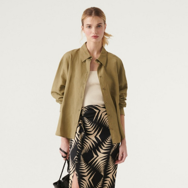 ba&sh 素色亞麻混紡長袖襯衫