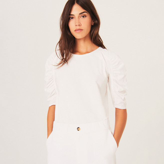 ba&sh 女款抓皺棉質七分袖T恤