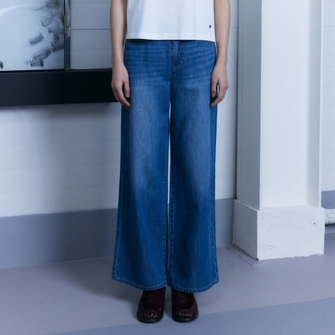 게스 여성용 M톤 저밀도 스트링 와이드 데님 팬츠 OP2D5015MBL24