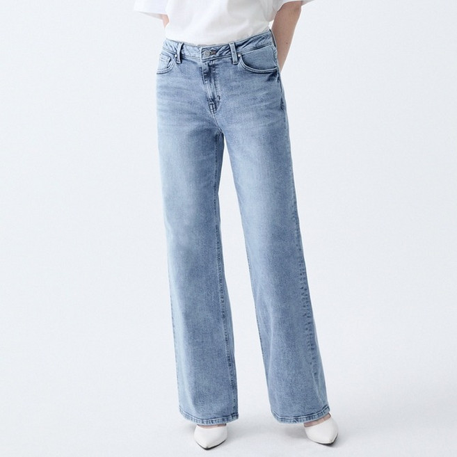 게스 여성용 M톤 로우라이즈 와이드 데님 팬츠 YP1D6105MBL28