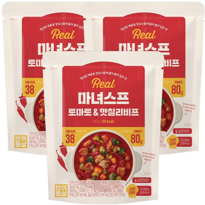 한끼통살 실온 마녀스프 토마토 & 핫칠리비프, 3개, 300g