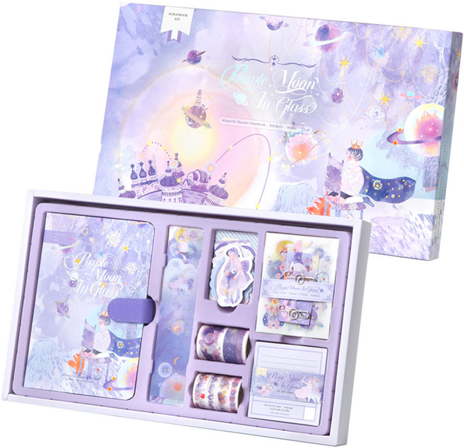 스티코니 프리미엄 키트 박스 시리즈 다이어리 세트, 퍼플문라이트, 1세트