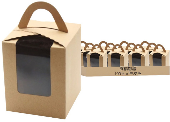 高精容器 開窗蛋糕盒 單格 100入組, 牛皮色, 100個
