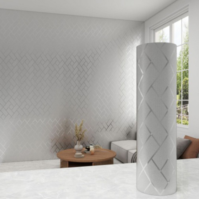 은희마법 럭셔리 인테리어 셀프 자체접착 메탈릭 벽지, 실버 그리드