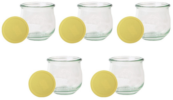 WECK 튤립 746 유리병 370ml x 5p + 실리콘 뚜껑 바닐라옐로우 5p 세트, 1세트