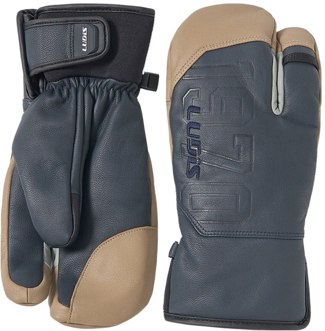 韓國 LUDiS Snowpro 滑雪板三指防寒皮革手套 雙手穿戴組 LUPDUG0, 海軍藍, 1套