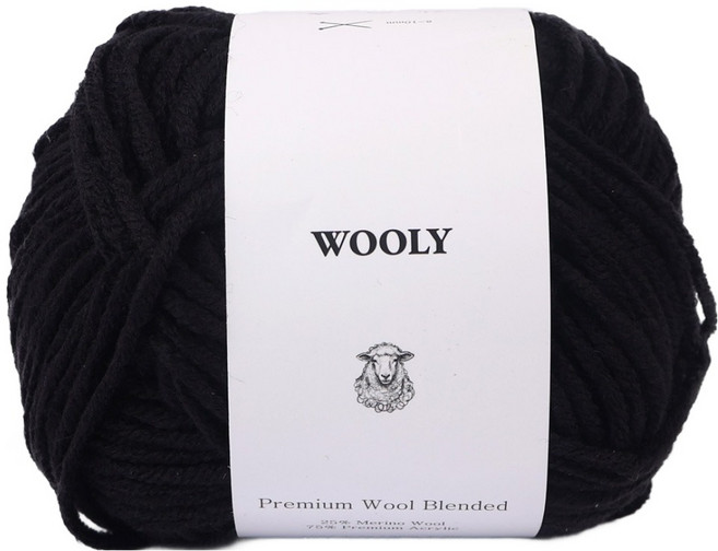 brandyarn Woolly 美麗諾羊毛混紡編織線 100g, 1個, 12 黑曜石