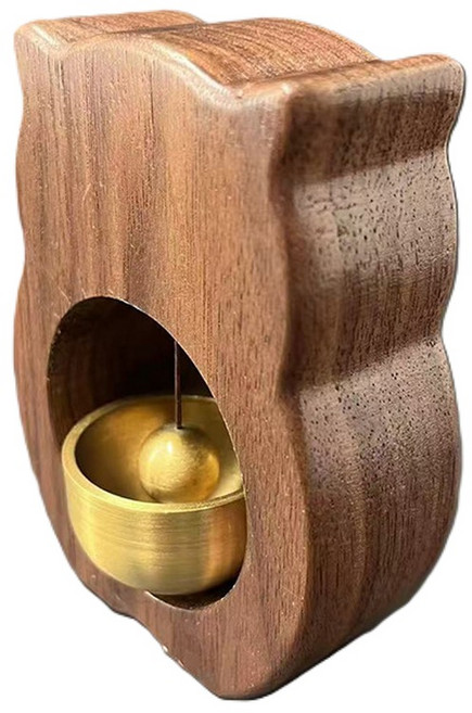 恩熙魔法 木質磁吸玄關門門鈴, 核桃貓