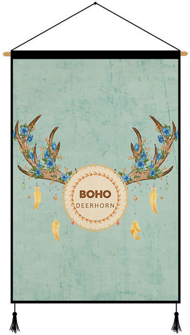 Labovia 波西米亞風彩色圖案布藝木桿壁掛式室內裝飾掛毯, 款式 1