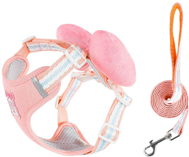 파스텔펫 반려동물 키스미 하네스 + 리드줄 세트, 핑크, 1개