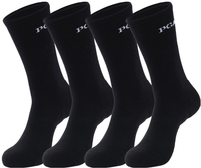 PGA OF AMERICA 氣墊紋理貼合運動中筒襪 PGMSC55051/PGAM-61, 黑色, 4個