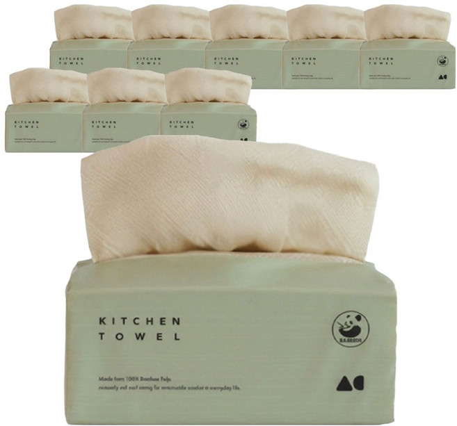 올챌린지 뽑아쓰는 대나무 3겹 키친타월 그린, 100개입, 9개