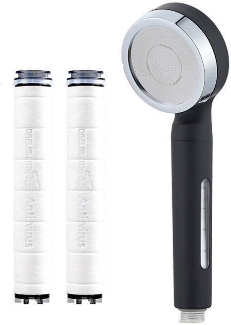 大林衛浴 Dclean 多功能濾芯蓮蓬頭寬版 + 多功能濾芯 2入組, 黑色 + 白色 + 銀色, 1套