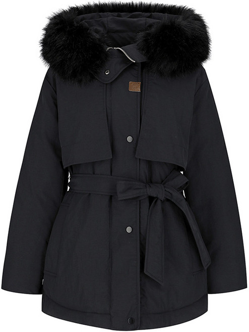 VISITINNEWYORK 여성용 퍼 트리밍 벨티드 숏 패딩 점퍼 VBWPAC1