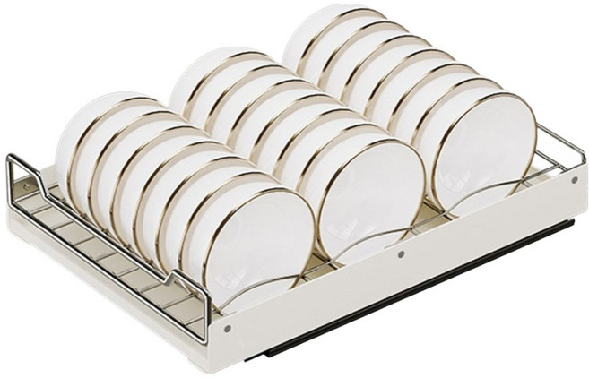 꾸미까 싱크대 레일선반 슬라이딩 수납함 5type 그릇 정리함, 아이보리, 1개